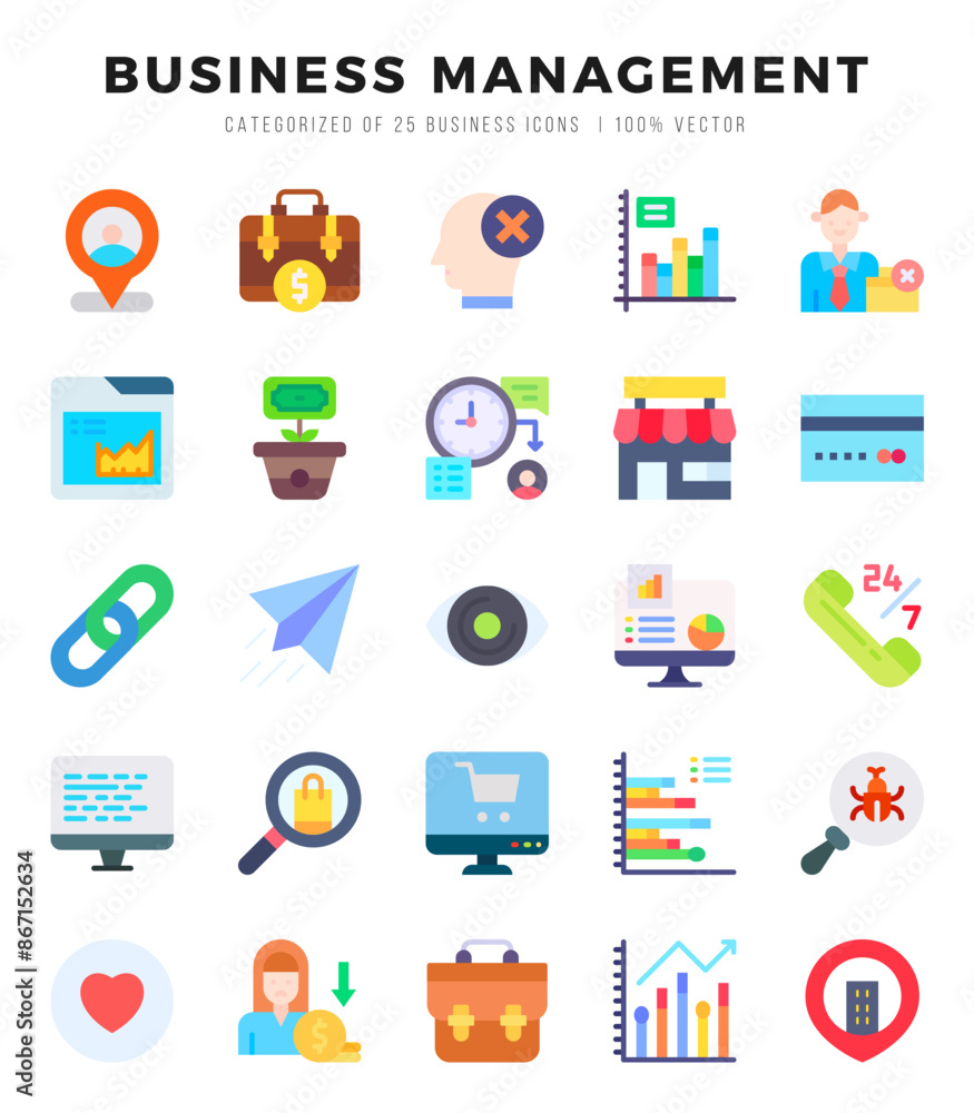 Business Management icons set. Collection of simple Flat web icons. Business Management icons set. Collection of simple Flat web icons.