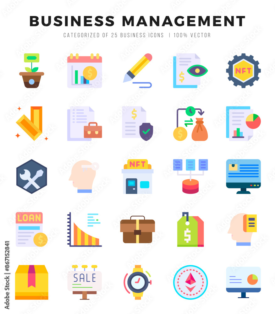 Business Management Flat icons collection. 25 icon set in a Flat design. Business Management Flat icons collection. 25 icon set in a Flat design.