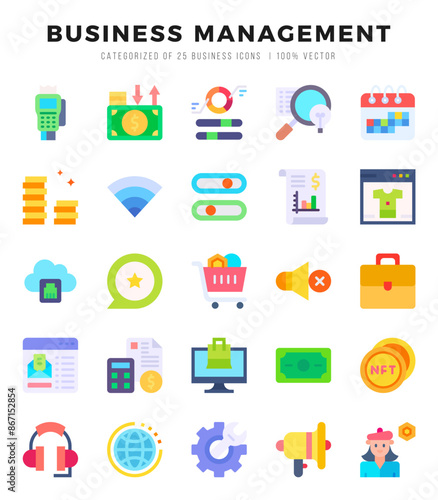 Wallpaper Mural Set of Business Management icons in Flat style. High quality Flat Icons symbol collection. Torontodigital.ca