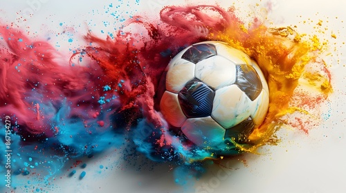 Vibrant Explosion of Color Surrounding a Soccer Ball in Action