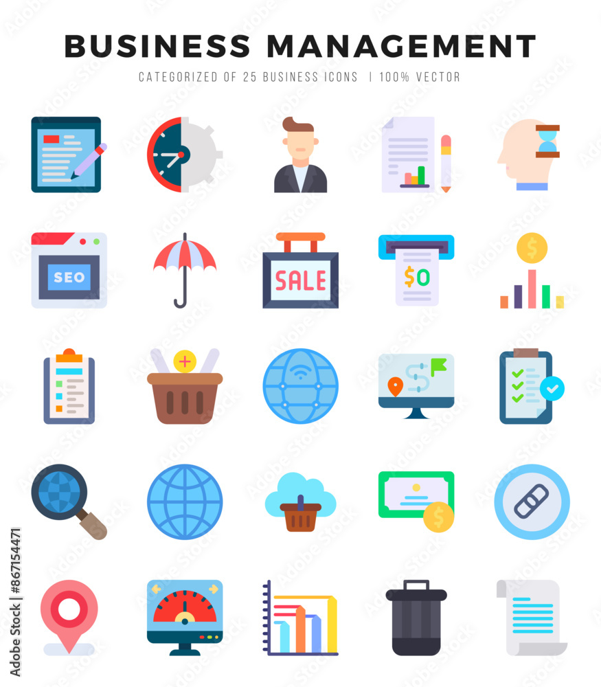 Business Management icons set. Collection of simple Flat web icons. Business Management icons set. Collection of simple Flat web icons.