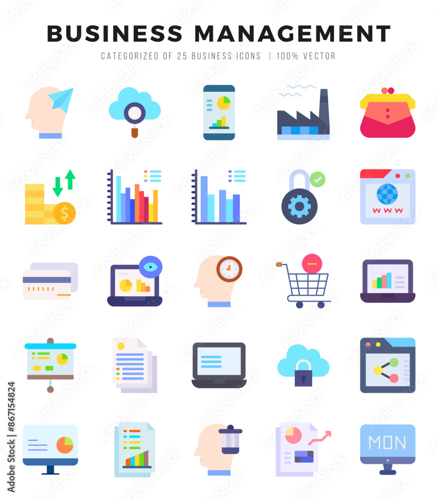 Business Management web icons in Flat style. Business Management web icons in Flat style.