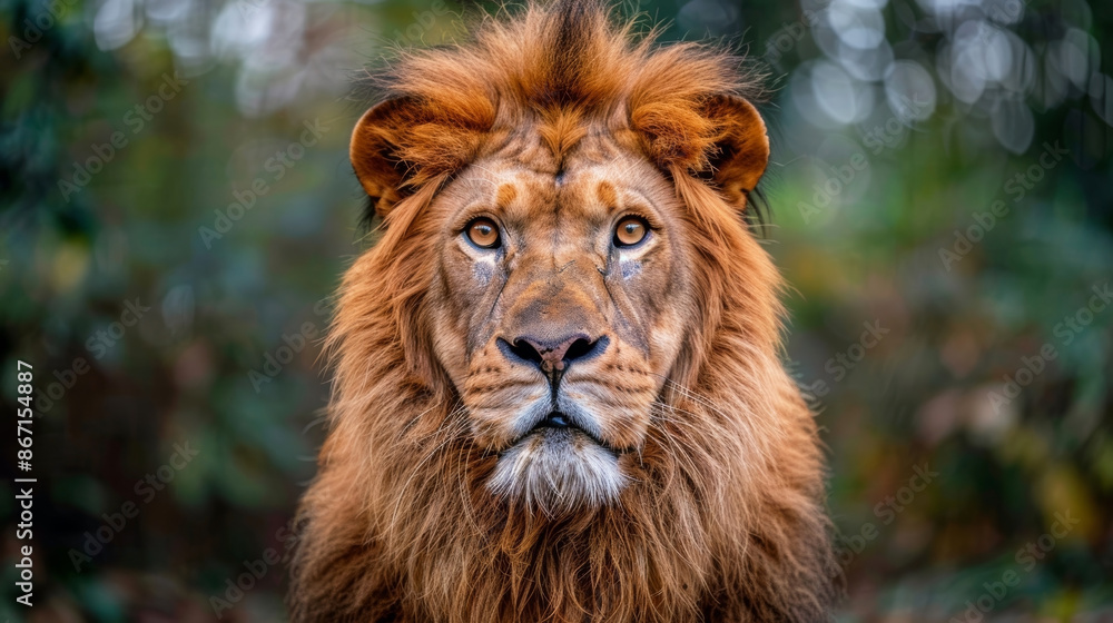 Close-up portrait of a majestic lion with a focused gaze, highlighting wildlife and animal themes.