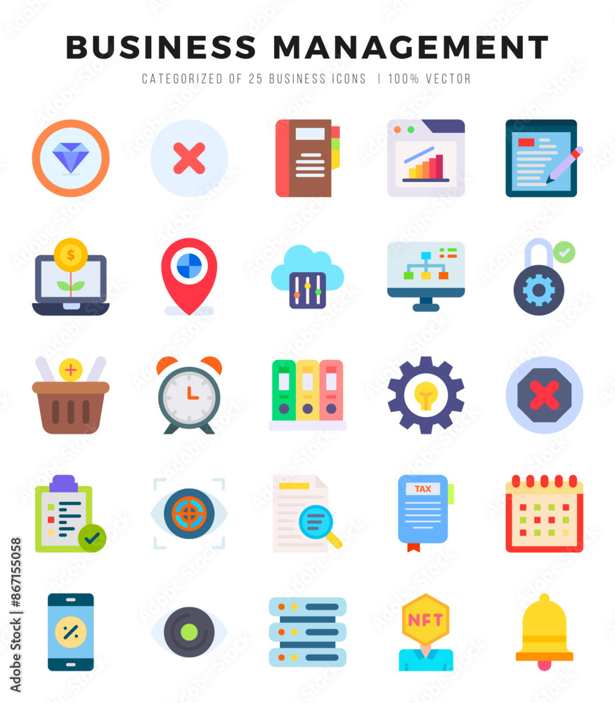 Business Management Flat icons collection. 25 icon set in a Flat design. Business Management Flat icons collection. 25 icon set in a Flat design.