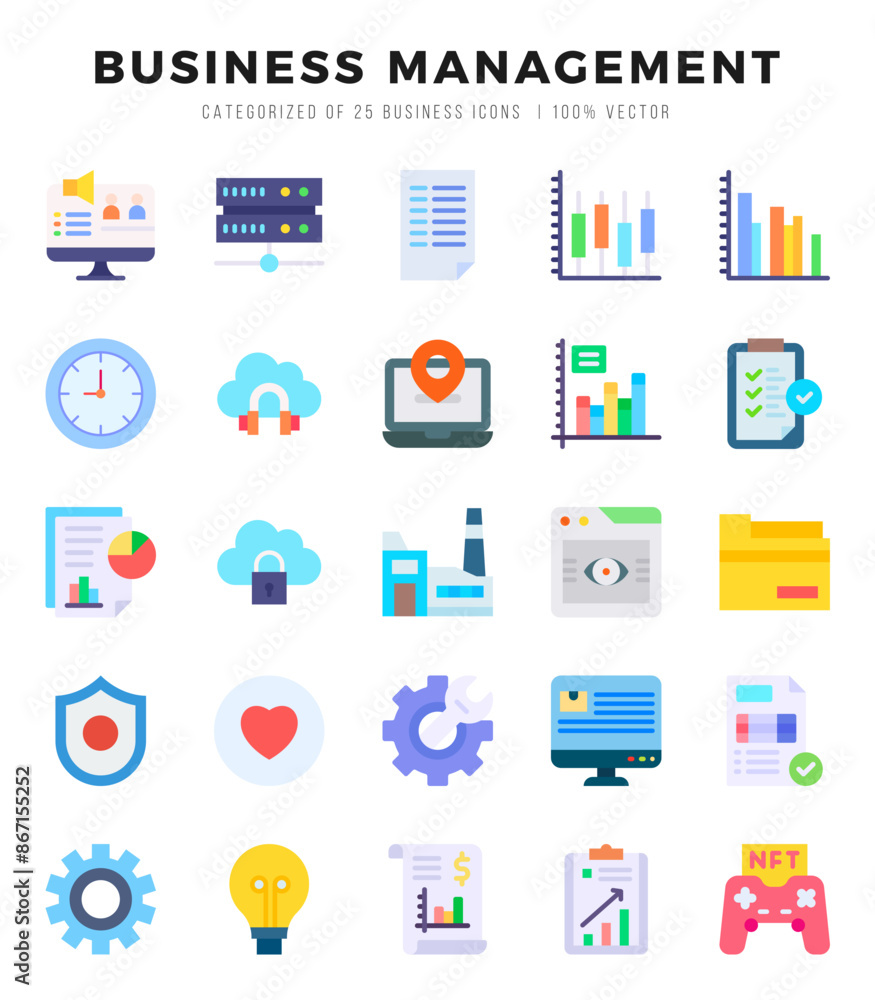 Set of Business Management Icons. Simple Flat art style icons pack. Vector illustration. Set of Business Management Icons. Simple Flat art style icons pack. Vector illustration.