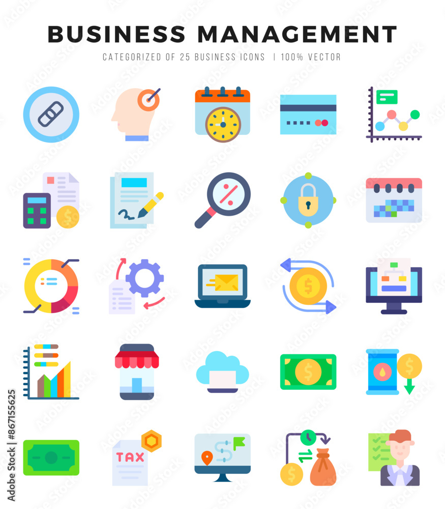 Business Management Flat icons collection. 25 icon set in a Flat design. Business Management Flat icons collection. 25 icon set in a Flat design.