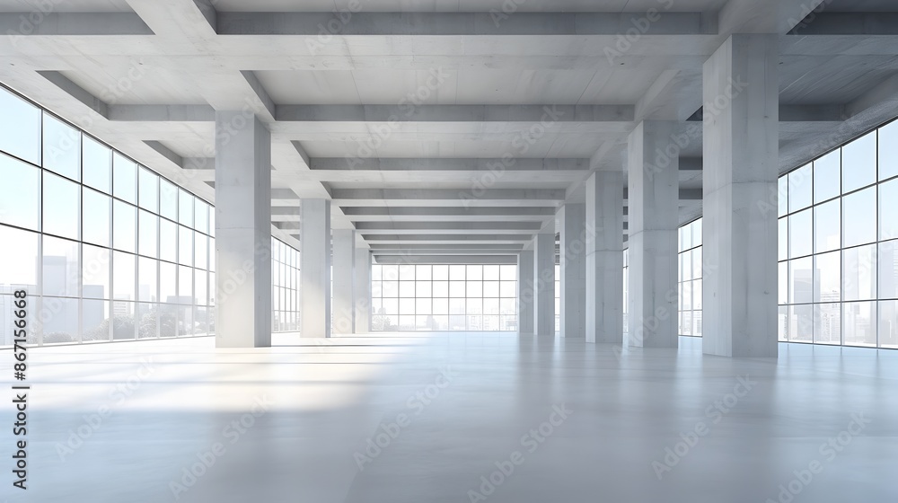 Expansive Abstract Modern Architecture Backdrop with Wide Open Concrete Space and Glass Walls Expansive Abstract Modern Architecture Backdrop with Wide Open Concrete Space and Glass Walls
