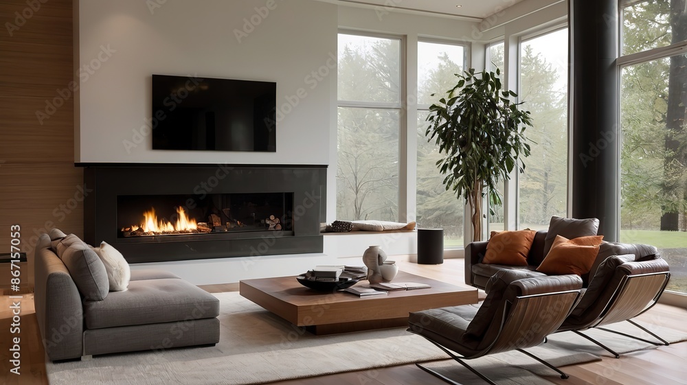 Modern design living room with fireplace Modern design living room with fireplace