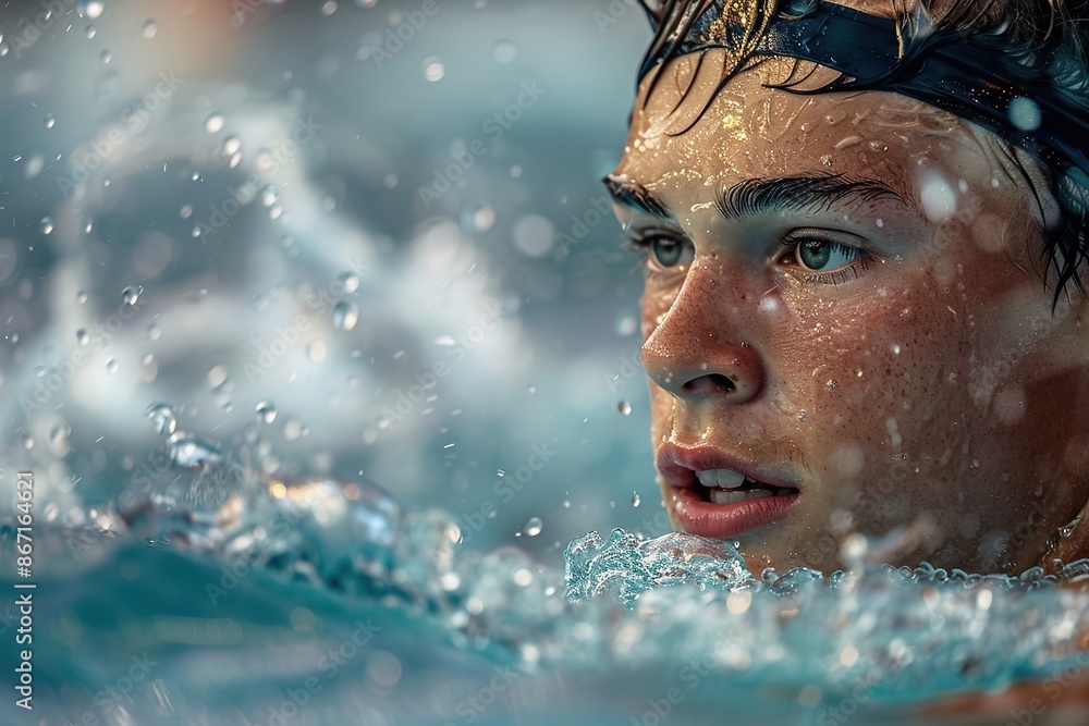 Intense swimmer in action with water splashes. Intense swimmer in action with water splashes.