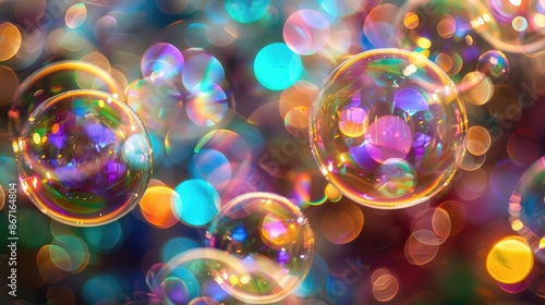 Abstract light: Colorful soap bubbles illuminated by soft light, creating a mesmerizing background of vibrant reflections and patterns