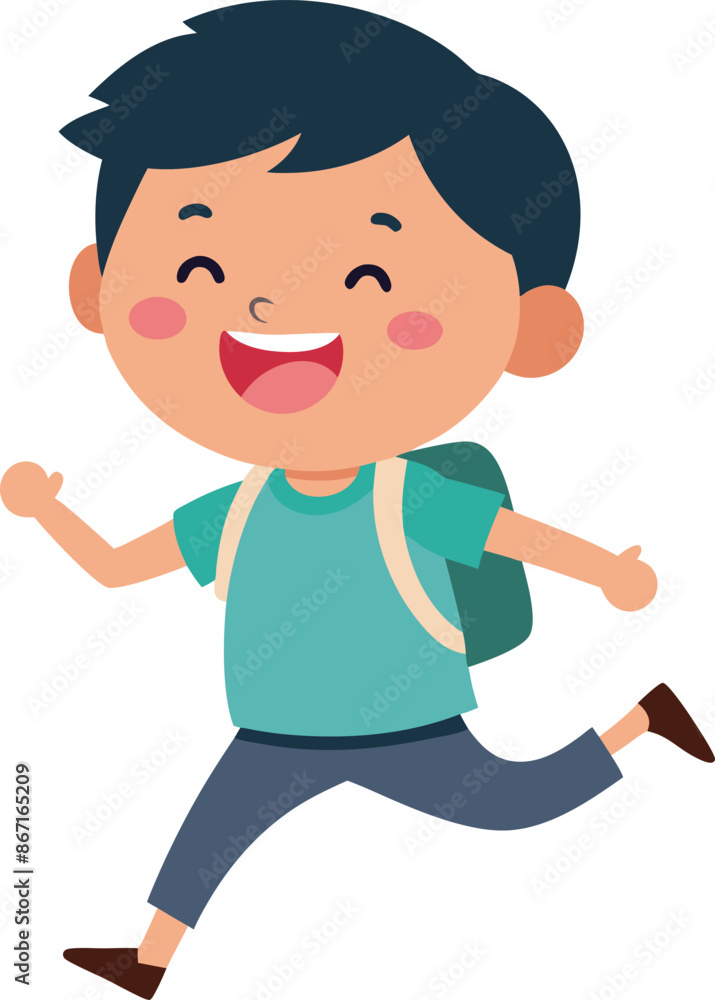Vector Illustration of a Cute Little Boy Running with a Backpack Vector Illustration of a Cute Little Boy Running with a Backpack