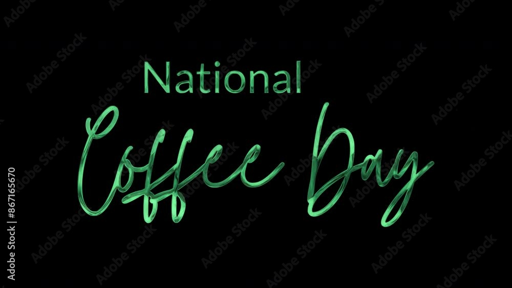 National Coffee Day Text Animation, Elegant 4K video with green ink droplets forming flowing calligraphy, glowing effect, transparent background, perfect for celebrating culture of coffee. National Coffee Day Text Animation, Elegant 4K video with green ink droplets forming flowing calligraphy, glowing effect, transparent background, perfect for celebrating culture of coffee.