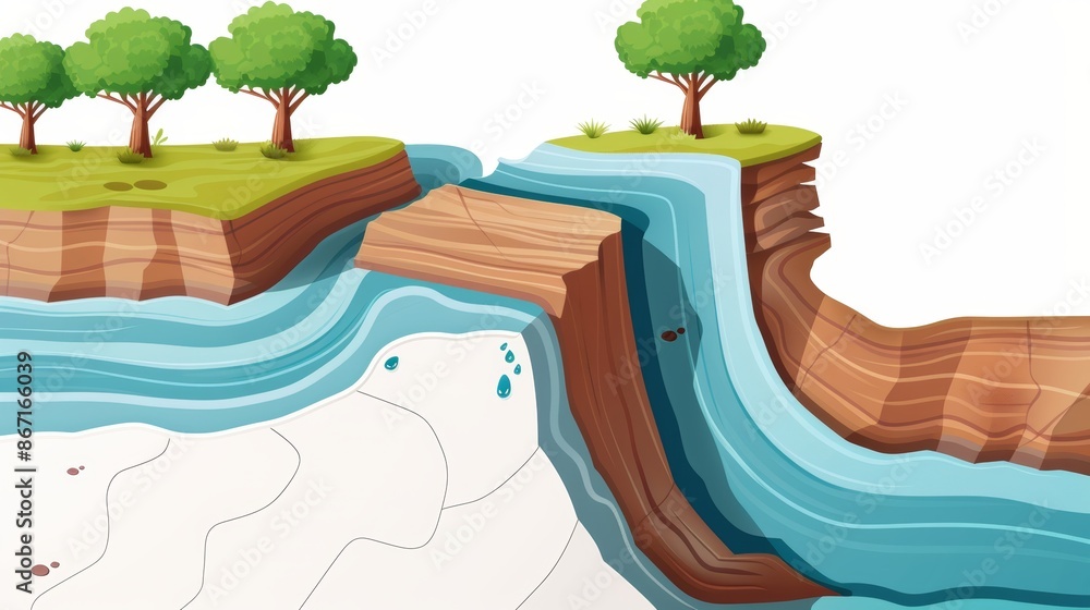 Illustrative process of river terrace formation, depicting fluvial ...