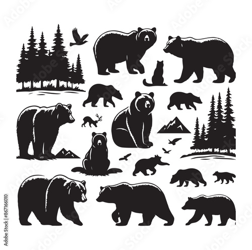 bear silhouette vector isolated on white background 