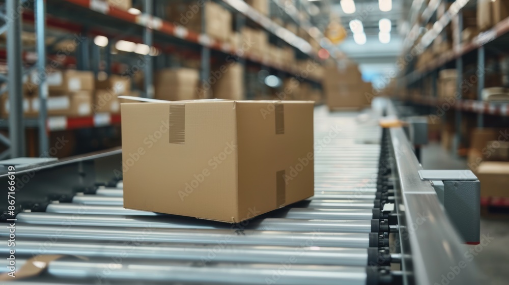 Packages on a conveyor belt in a modern distribution center. Packages on a conveyor belt in a modern distribution center.