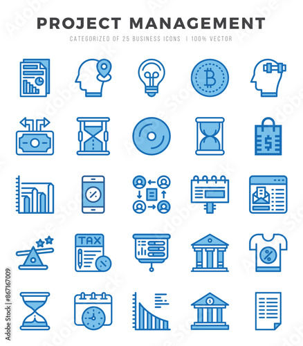 Collection of Project Management 25 Two Color Icons Pack.