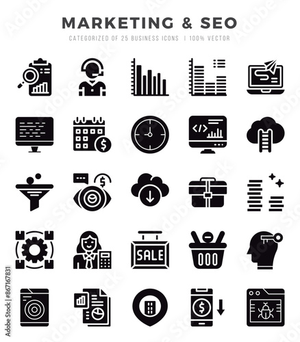Marketing & SEO icon pack for your website. mobile. presentation. and logo design.
