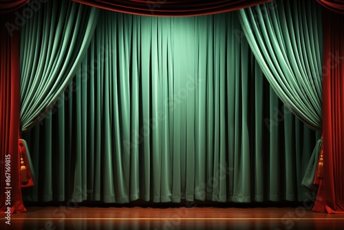 Wallpaper Mural Green Stage Curtains with Red Trim Torontodigital.ca