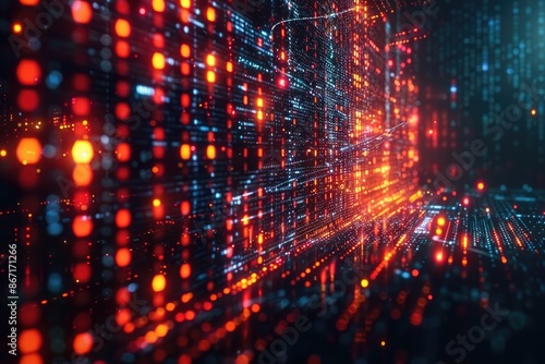 Wallpaper Mural Futuristic Digital Data Stream with Vibrant Red and Blue Lights in a Virtual Matrix Torontodigital.ca