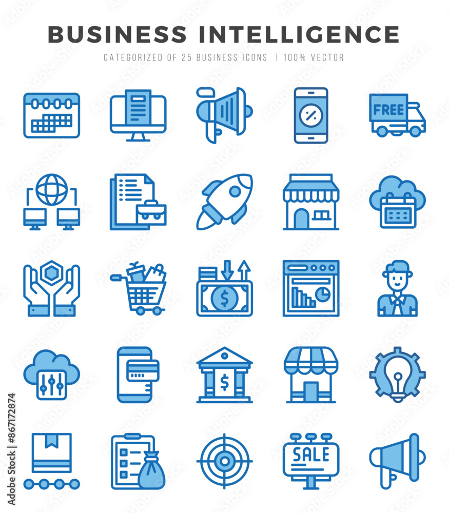 Business Intelligence icons set. Vector illustration. Business Intelligence icons set. Vector illustration.