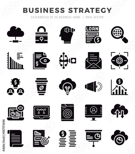 Business Strategy web icons in Glyph style.