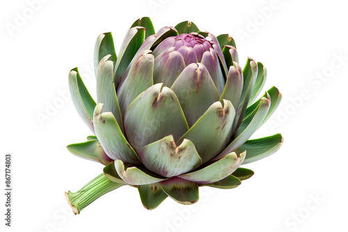 фотографія Green artichoke with a purple base is isolated on a white background
