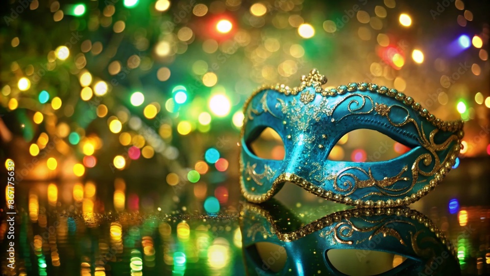 shiny party background panorama with blue carnival mask shiny party background panorama with blue carnival mask