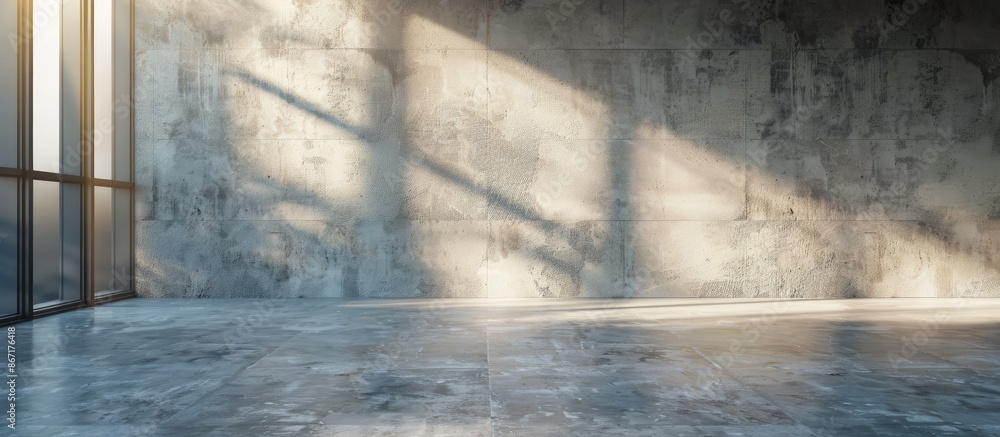 Empty room with cement floor and gray cement or concrete wall texture background illuminated by sunlight. Empty room with cement floor and gray cement or concrete wall texture background illuminated by sunlight.