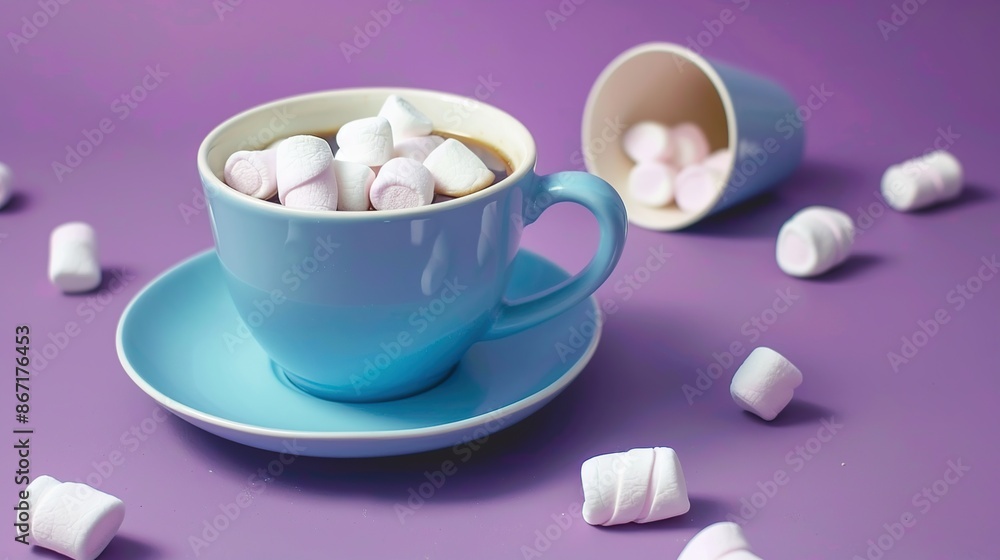 Blue Cup Filled with Marshmallows and Coffee Blue Cup Filled with Marshmallows and Coffee