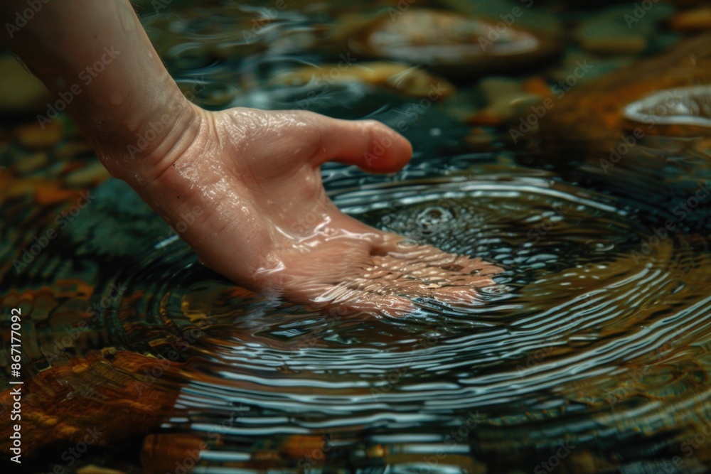 Fototapeta premium Hand reaching for drop of water