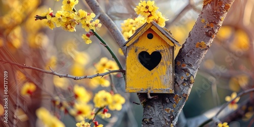 Charming bird house with heart shaped window