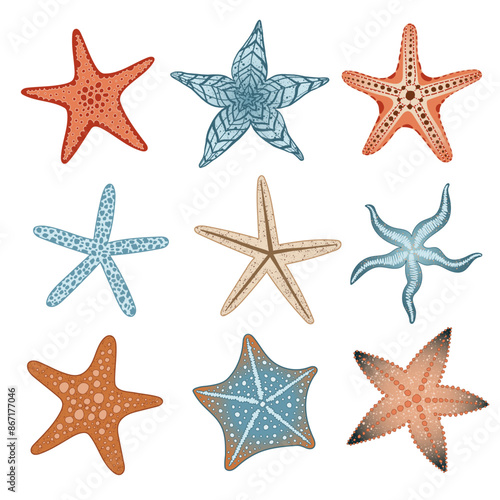 Set strafish flat vector illustration. Summer vacation collection, tropical beach
