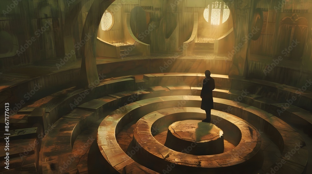 Obraz premium Ethereal Circular Portal - Surreal Walkway Through Glowing Tunnel