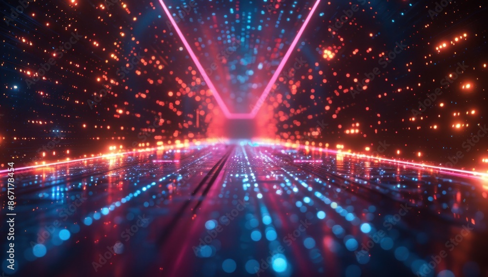 Neon Lights and Glowing Particles on a Dark Background Neon Lights and Glowing Particles on a Dark Background