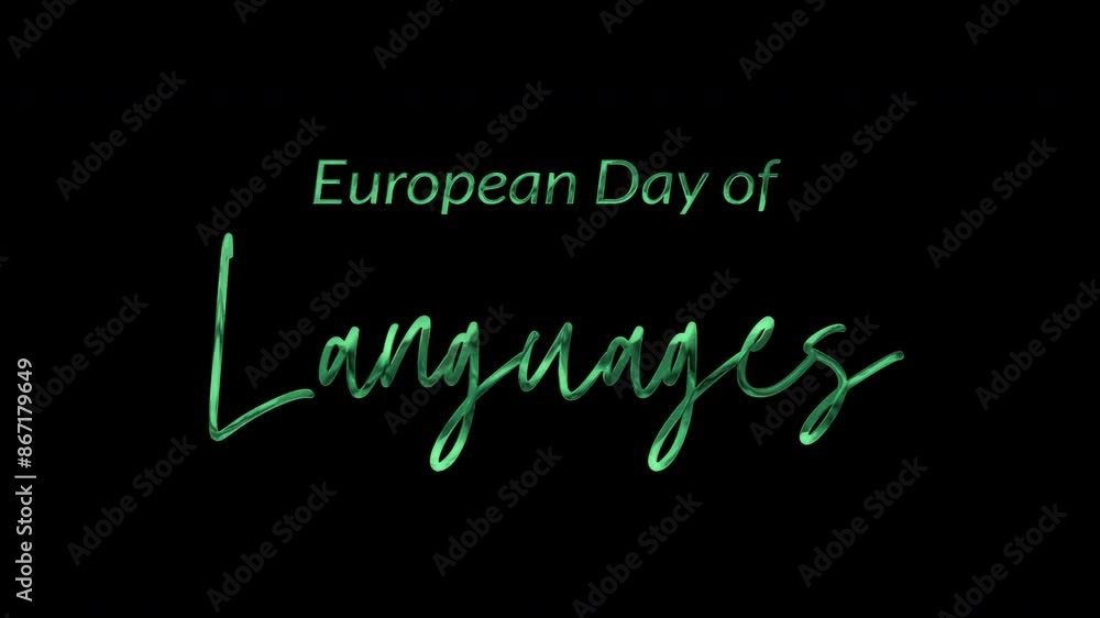 European Day of Languages Text Animation, Elegant 4K video with green ink droplets forming flowing calligraphy, glowing effect, transparent background, perfect for celebrating linguistic diversity and European Day of Languages Text Animation, Elegant 4K video with green ink droplets forming flowing calligraphy, glowing effect, transparent background, perfect for celebrating linguistic diversity and