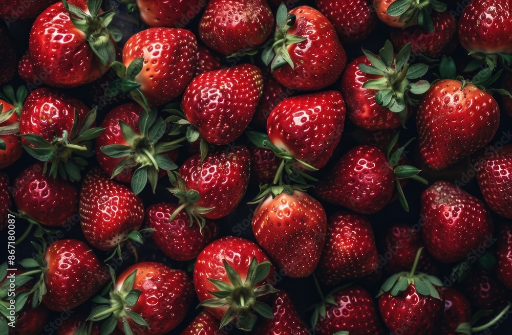 A cluster of ripe strawberries, showing vibrant red hues and textures up close A cluster of ripe strawberries, showing vibrant red hues and textures up close