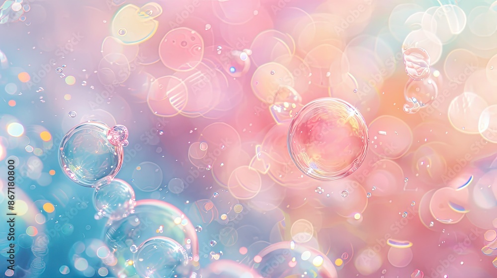 Soft-focus bokeh bubbles floating in a dreamy, pastel-colored atmosphere Soft-focus bokeh bubbles floating in a dreamy, pastel-colored atmosphere
