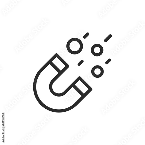 Money magnet, attracting coins, linear style icon. Editable stroke width