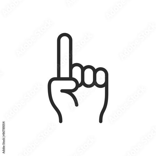 Hand pointing up, linear style icon. direction and indication. And Hand showing one, Counting on fingers. Editable stroke width