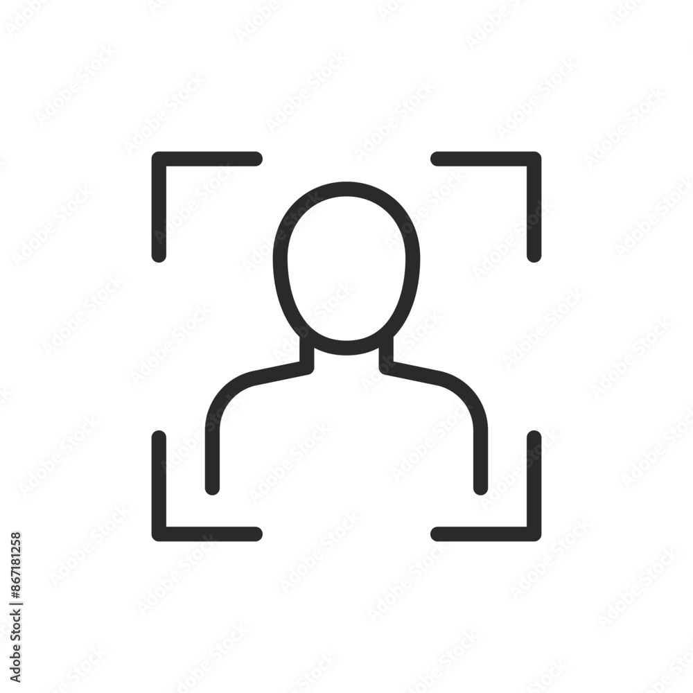 Person in camera frame, linear style icon. Human detection and facial recognition. Editable stroke width Person in camera frame, linear style icon. Human detection and facial recognition. Editable stroke width