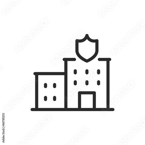 Police station building icon. A building law enforcement and public safety. Line with editable stroke.