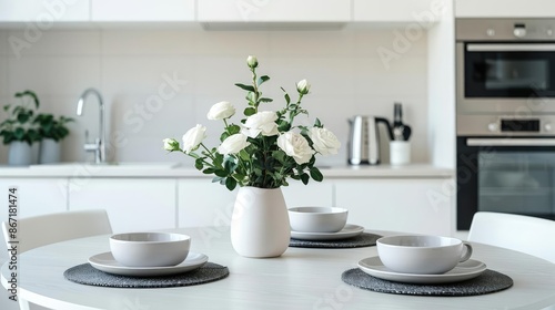 Wallpaper Mural Luxury kitchen setup, high-end appliances, chic kitchenware, sophisticated dining set Torontodigital.ca