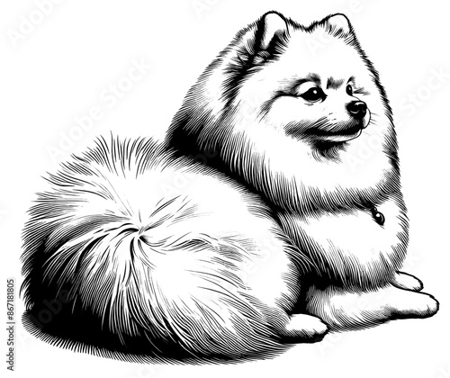 Hand drawn Cute Pomeranian dog in full-body, vector sketch isolated on white background.	