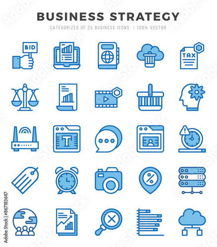 Set of Two Color Business Strategy Icons. Two Color art icon. Vector illustration