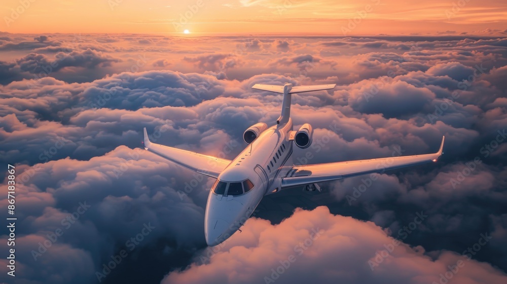 Plane soars above clouds at sunset Plane soars above clouds at sunset