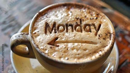 Coffee Cup with Monday Foam Art
 photo