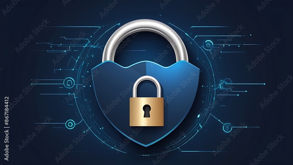 Digital padlock for computing system on dark blue background, privacy data network protection concept Digital padlock for computing system on dark blue background, privacy data network protection concept