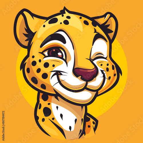 cartoon character logo, Cheetah, winking, smiling, 2d, vector illustration, mascot logo
