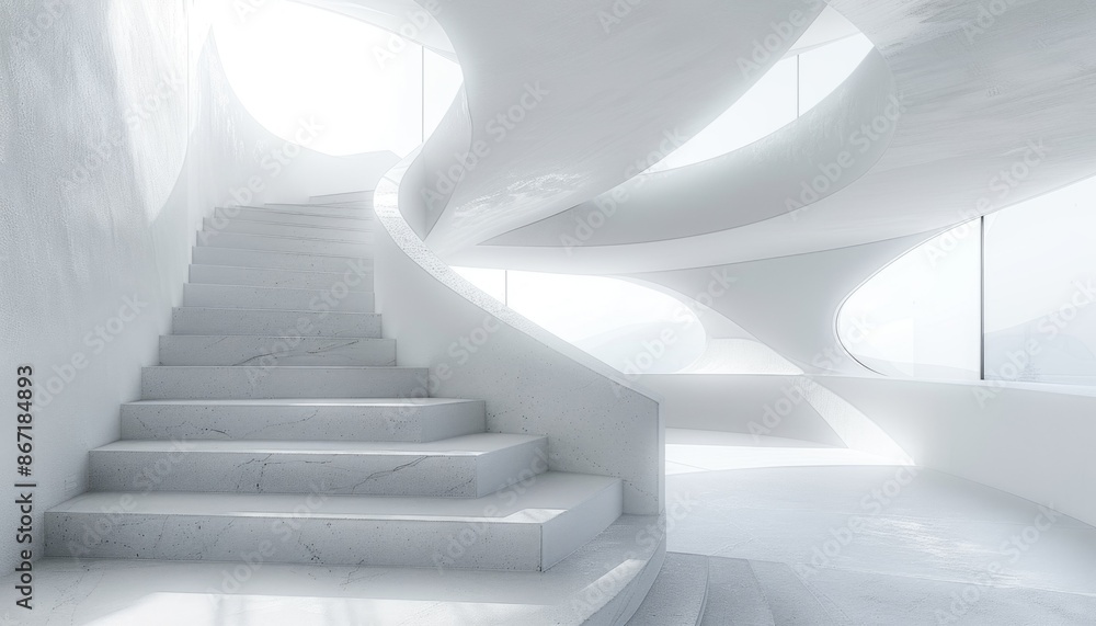Fototapeta premium Stairs lead upwards to a window, creating a vertical perspective within the architecture.