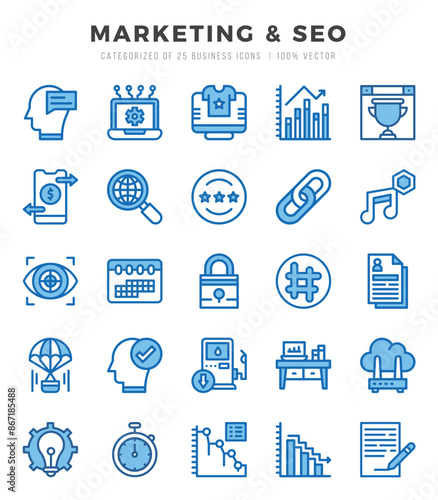 Marketing & SEO icons Pack. Two Color icons set. Marketing & SEO collection set.